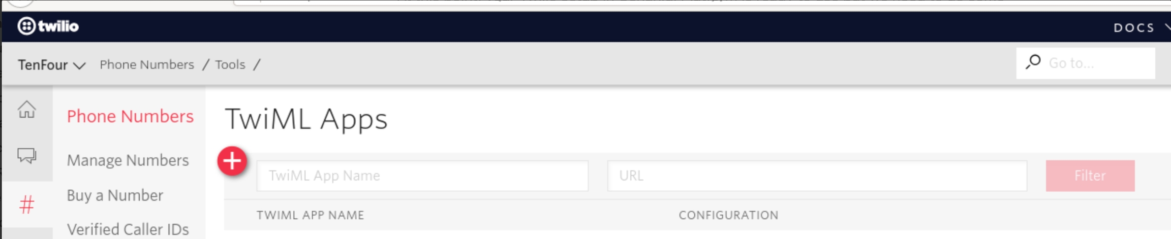 Twilio Page - TwiML Apps to setup Ushahidi Platform SMS connectivity