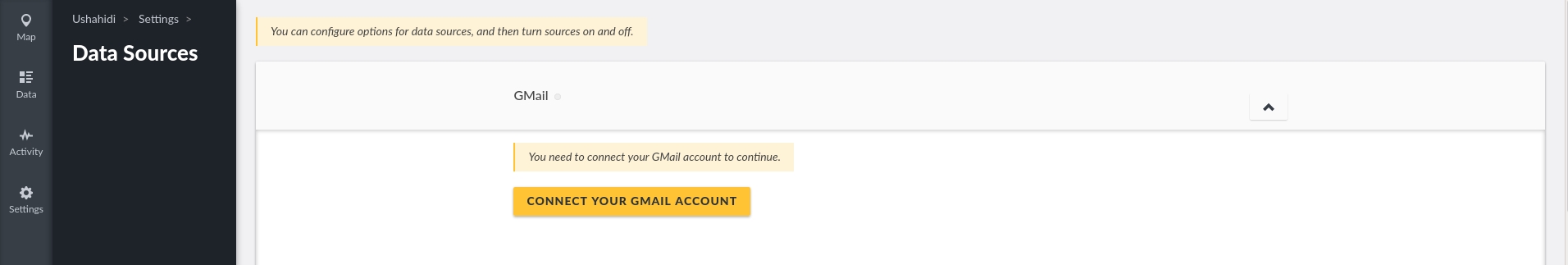 Connect Your Gmail Account button displayed to prompt for authentication to your Gmail Account