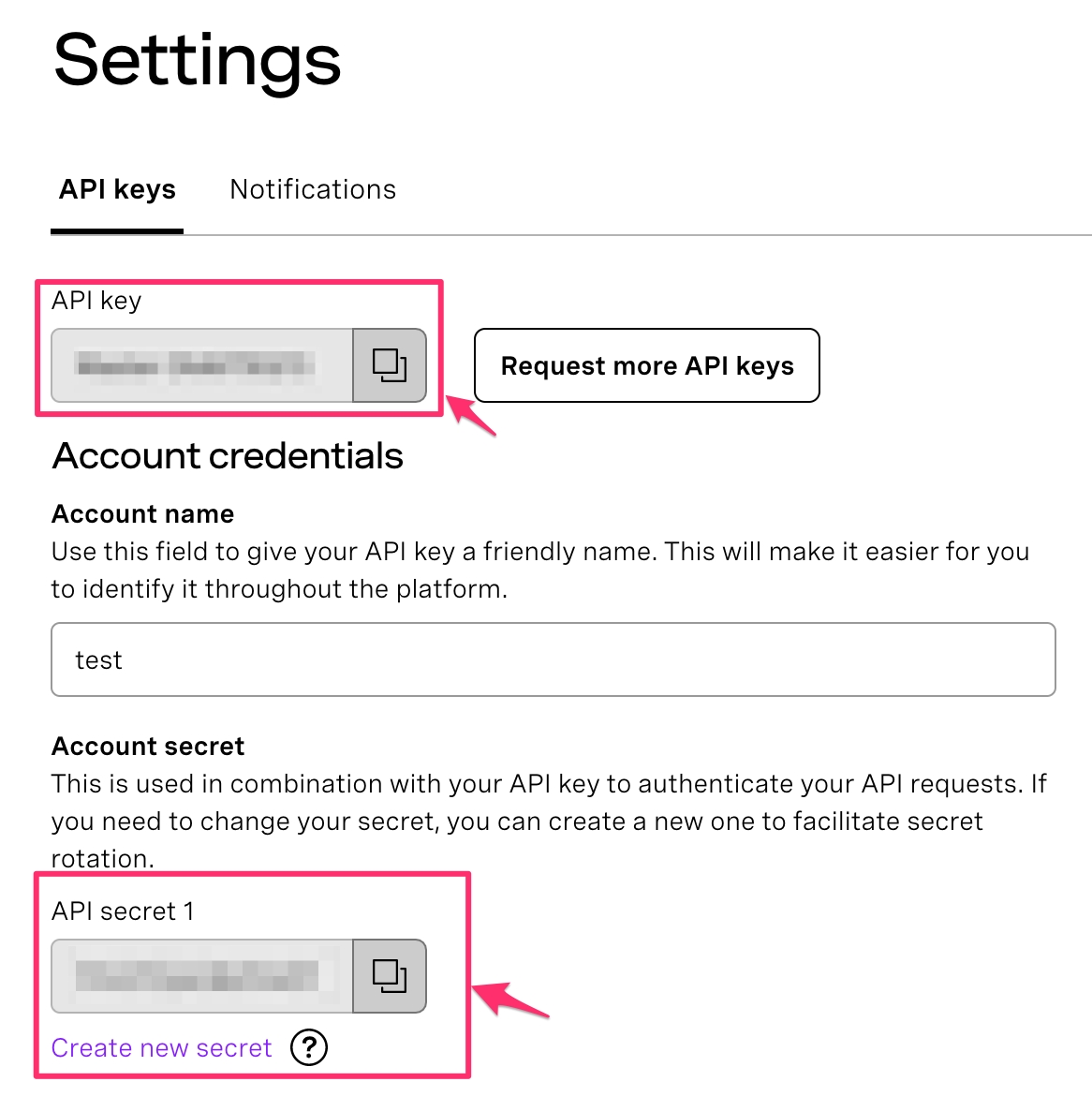 API settings